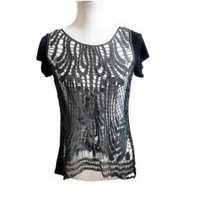 Daytrip Whimsygoth Top Y2K Open Knit Metallic Size Medium Black Silver